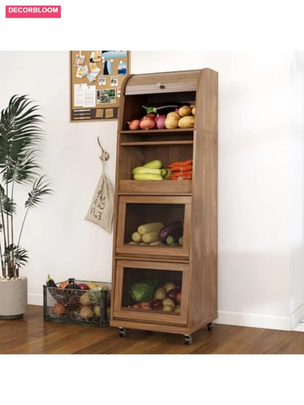 MDF Potato Onion Storage Bin Wheeled Kitchen Pantry Basket